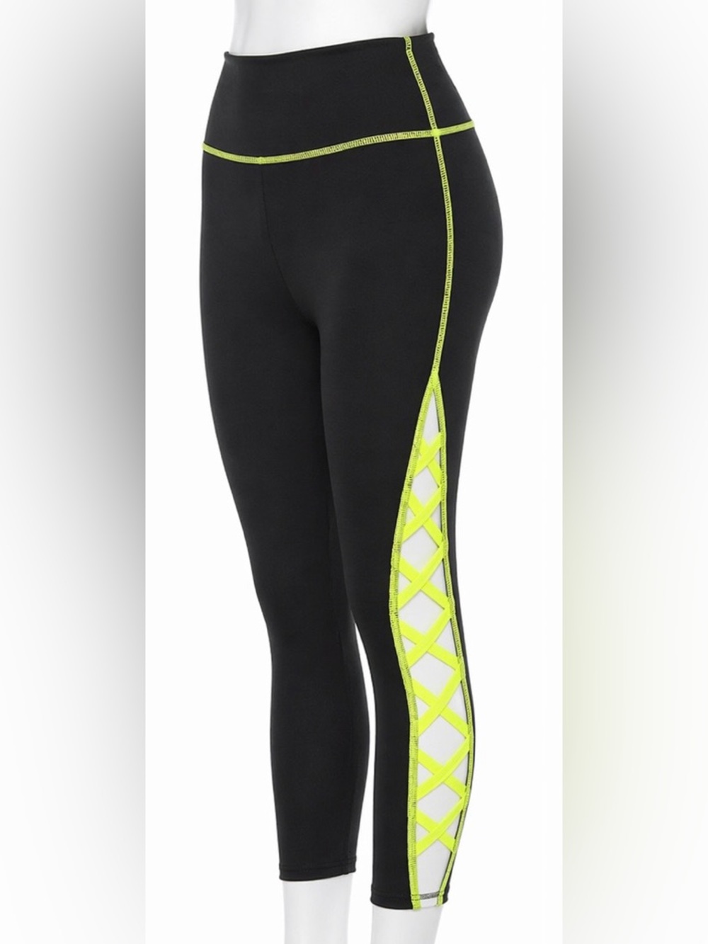 Black Leggings with Neon Yellow Side Lattice